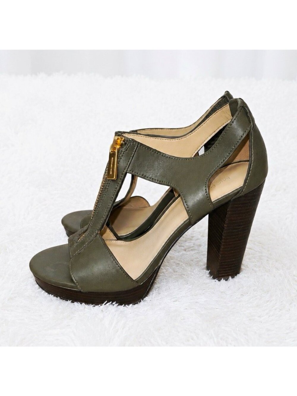 MICHAEL Michael Kors Gray Leather Zip Front Strappy Sandals Women's US 7